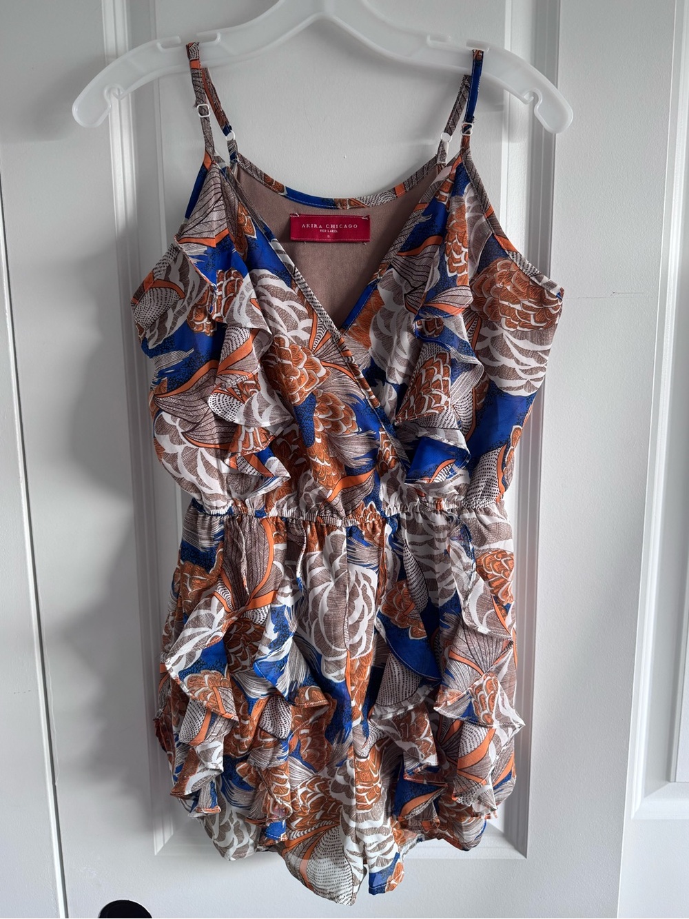 AKIRA Chicago red label Blue Orange White Floral Ruffle Romper